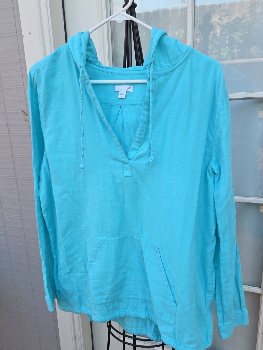 JJill Lightweight Turquoise Hoodie Tunic, 100% Cotton, Size L